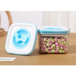 Cutie de Depozitare Alimente, Flippy, tip Container, 0.6L, 11.5x8 cm, Recipiente pentru Cereale in Bucatarie, Transparente cu Capac Albastru-alb foto