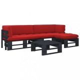 vidaXL Set mobilier paleți cu perne, 4 piese, negru, lemn pin tratat 3066799