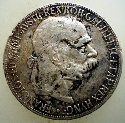 C.309 AUSTRIA FRANZ JOSEF 5 CORONA 1907 ARGINT foto