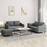 vidaXL Set de canapele cu perne, 3 piese, gri &icirc;nchis, textil