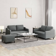 vidaXL Set de canapele cu perne, 3 piese, gri &amp;icirc;nchis, textil foto
