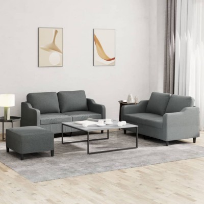 vidaXL Set de canapele cu perne, 3 piese, gri &amp;icirc;nchis, textil 3201811 foto