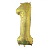Balon Petrecere, Holografic, Cifra 1, Auriu, 110 cm