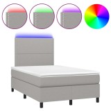 Cumpara ieftin Pat cu arcuri, saltea si LED, gri deschis, 120x190 cm, textil