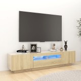 VidaXL Comodă TV cu lumini LED, stejar sonoma, 180x35x40 cm