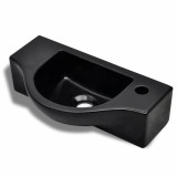 Cumpara ieftin Chiuveta de baie din ceramica, gaura pentru robinet si preaplin, negru