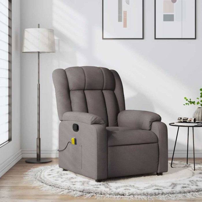 vidaXL Fotoliu de masaj rabatabil, gri taupe, material textil