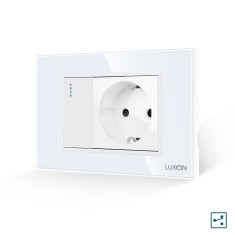 Intrerupator Simplu Cap Scara + Priza cu Rama din Sticla LUXION, Standard Italian, 3M SmartElectro IntelligentHouse
