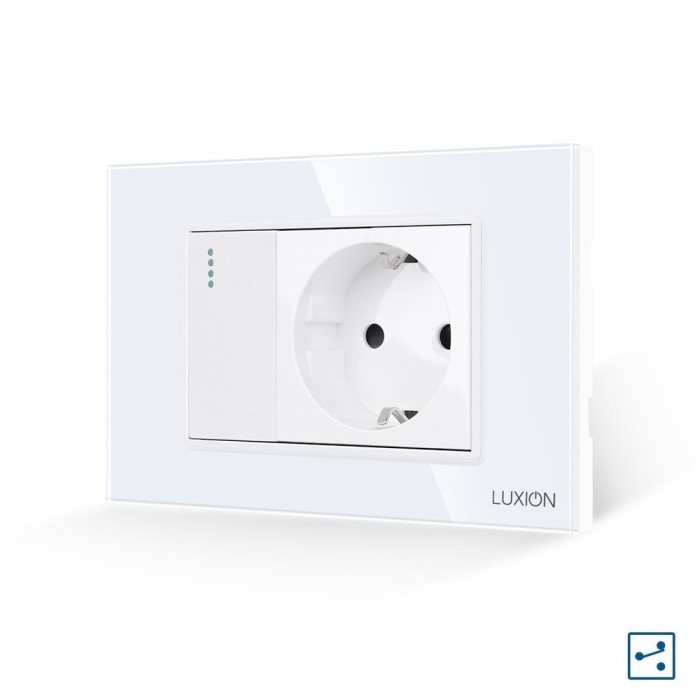 Intrerupator Simplu Cap Scara + Priza cu Rama din Sticla LUXION, Standard Italian, 3M SmartElectro IntelligentHouse