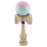Kendama X Originala, Profesionala, Cyrax, Big Cups V2, Super Sticky cu Cupe Mari, din lemn 18 cm, Rulment Metalic cu Ata 55 cm, Roz/Albastru deschis
