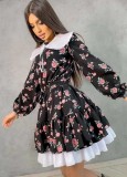 Rochie Mini Neagra cu Imprimeu Floral, Rosaline, Negru