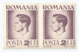 |Romania, LP 187/1945, Uzuale - Mihai I, hartie alba, pereche, eroare, MNH, Nestampilat