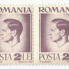 |Romania, LP 187/1945, Uzuale - Mihai I, hartie alba, pereche, eroare, MNH