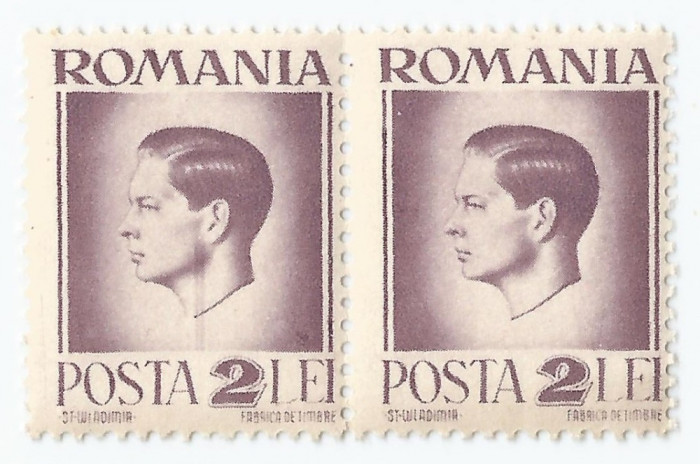 |Romania, LP 187/1945, Uzuale - Mihai I, hartie alba, pereche, eroare, MNH