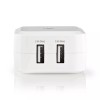Incarcator USB Dublu 4.8A, 2 Porturi, Alb, Nedis, Alimentator Priza 220V, Iesire 2.4A per Port, Universal 110-240V