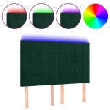 Cumpara ieftin Tablie de pat cu LED, verde inchis, 144x5x118/128 cm, catifea