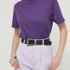 Tommy Jeans pantaloni scurți femei, culoarea violet, uni, high waist, DW0DW17775