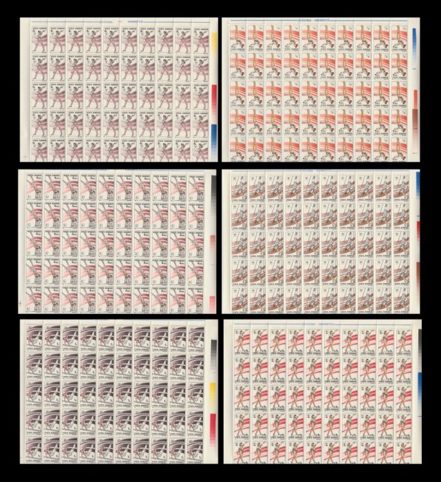 1991 Romania - Gimnastica 6 coli mari de 50 timbre, LP 1254 MNH
