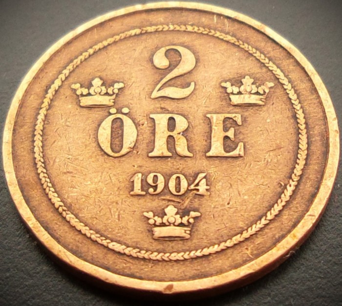 Moneda istorica 2 ORE - SUEDIA, anul 1904 * cod 1952