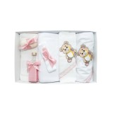 Trusou Botez 7 Piese Personalizat cu Broderie, Roz Pudra, Ursuleti - TB130