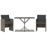 Cumpara ieftin Set bistro de gradina cu perne, 3 piese, gri, poliratan