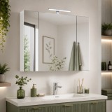 Dulap baie cu oglinda Celine, PAL, iluminare led, 90 cm, 3 usi, 3 rafturi, soft close, alb