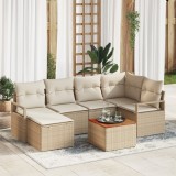 VidaXL Set canapea grădină 7 pcs Bej, alb Mediu Ratan, poliester