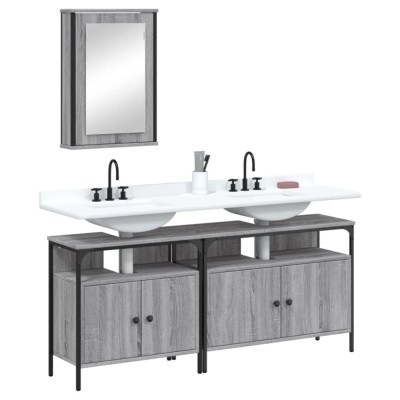 Set mobilier de baie, 3 piese, gri sonoma, lemn prelucrat foto