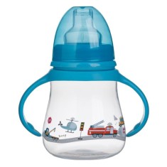 Cană cu cioc pentru copii, bleu, cu imprimeu mașini &ndash; Honey Baby