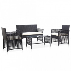 Set mobilier de gradina cu perne 4 piese negru poliratan foto