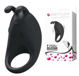 Inel Penis Pretty Love Rabbit, 7 Moduri Vibratii, Silicon, USB, Negru