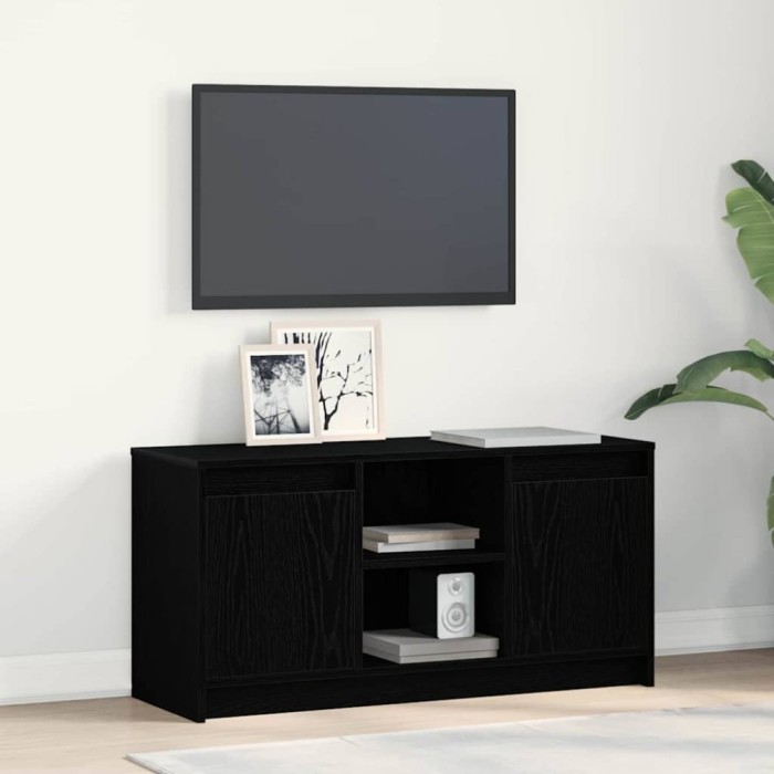 vidaXL Cabinet TV cu Lumini LED, &icirc;n Stejar Negru, 100x34x50 cm, din Lemn Procesat