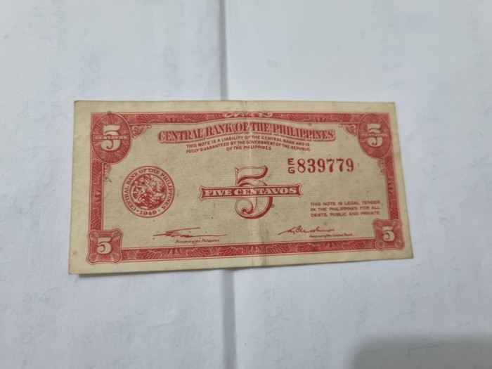 bancnota filipine 5 c 1949