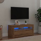 Gossi dulap tv cu led stejar artizanal 90x35x40 cm lemn prelucrat