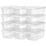 SONGMICS Set 12 cutii de depozitare pantofi, stivuibile, cu capac din plastic, pentru pantofi pana la marimea 41 Household NewTrend