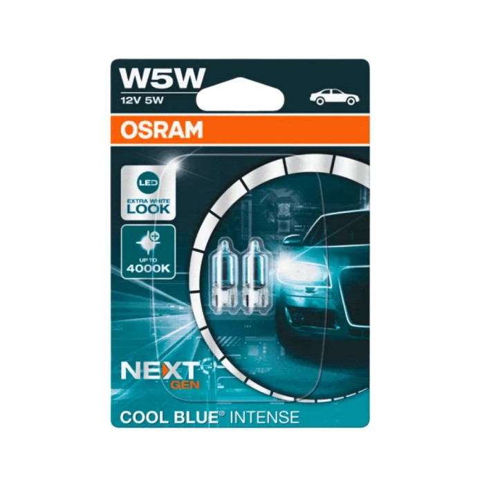 Set 2 becuri auto halogen Osram W5W Cool Blue Intense Next Generation 12V 2825CBN-02B