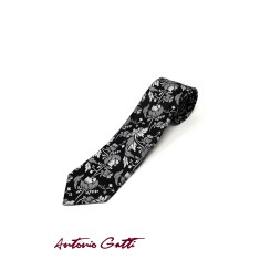 Cravata Matase Neagra Cu Flori CR007-124