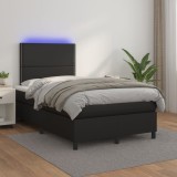 Gossi pat cu arcuri, saltea si led, negru, 120x200cm, piele ecologica