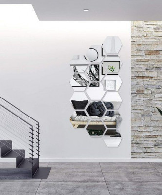 Set Oglinzi Acrilice Design Hexagon - Oglinzi Decorative XL Size Silver Luxury Home 12 bucati/set foto
