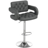 HOMCOM Scaun de Bar Reglabil, Șezut Extra Large Rotativ din Piele Ecologică PU, Gri | Aosom Romania