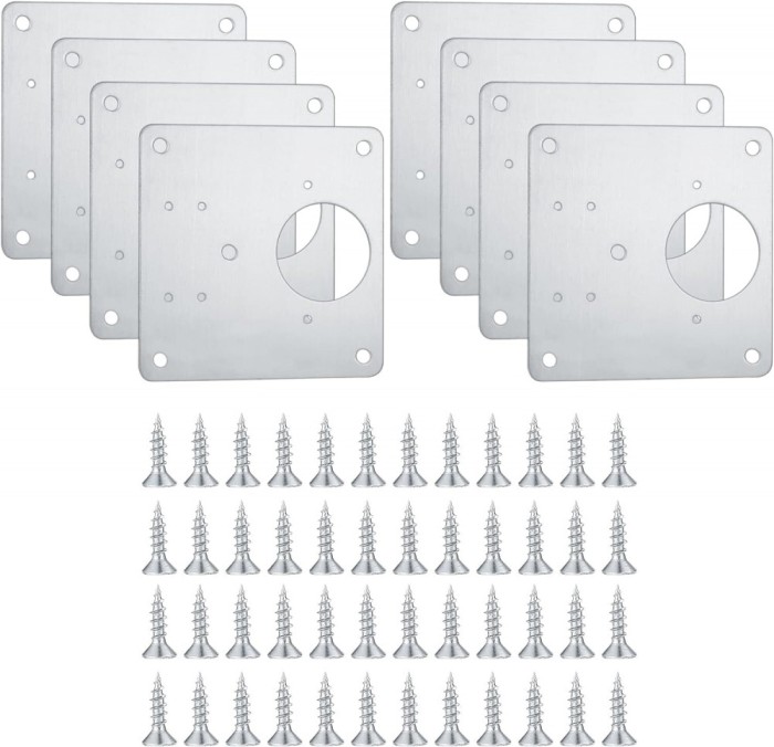 Set 8 accesorii pentru balama, JENUOS&reg;, Cu suruburi, 90 x 90 mm, Inox, Argintiu