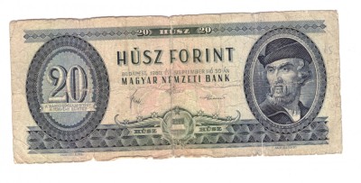 Bancnota Ungaria 20 forint/forinti 30 septembrie 1980, circulata, uzata foto