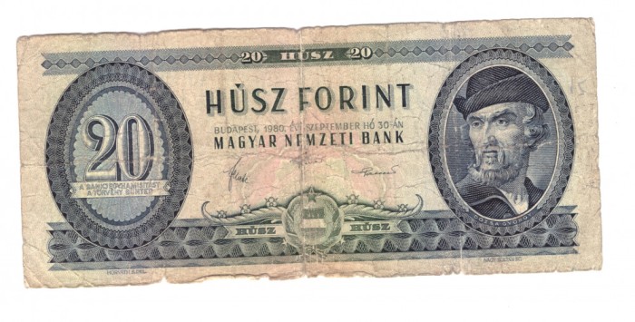 Bancnota Ungaria 20 forint/forinti 30 septembrie 1980, circulata, uzata