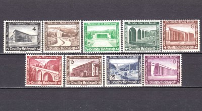 ✅ (S41) Germania Reich 1936 &amp;quot; Ajutorul de iarna - cladiri moderne &amp;quot; ,serie Mi. 634/642 , MH ( nestampilat cu sarniere ) foto