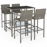 Cumpara ieftin Set mobilier bar de gradina, 5 piese, gri, poliratan