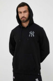 47brand bluza MLB New York Yankees barbati, culoarea negru, cu glugă, cu imprimeu, 47 Brand