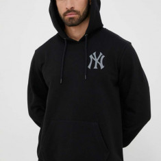47brand bluza MLB New York Yankees barbati, culoarea negru, cu glugă, cu imprimeu