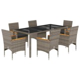 Cumpara ieftin Set mobilier de gradina cu perne 7 piese gri poliratan &amp; sticla