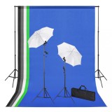 VidaXL Kit studio foto cu fundaluri, lămpi și umbrele