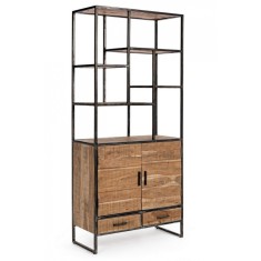 Biblioteca lemn natur si fier negru cu patina argintie Elmer 90 cm x 40 cm x 200 h